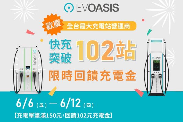 EVOASIS超充站點突破102站！限時回饋充電金！ 20239